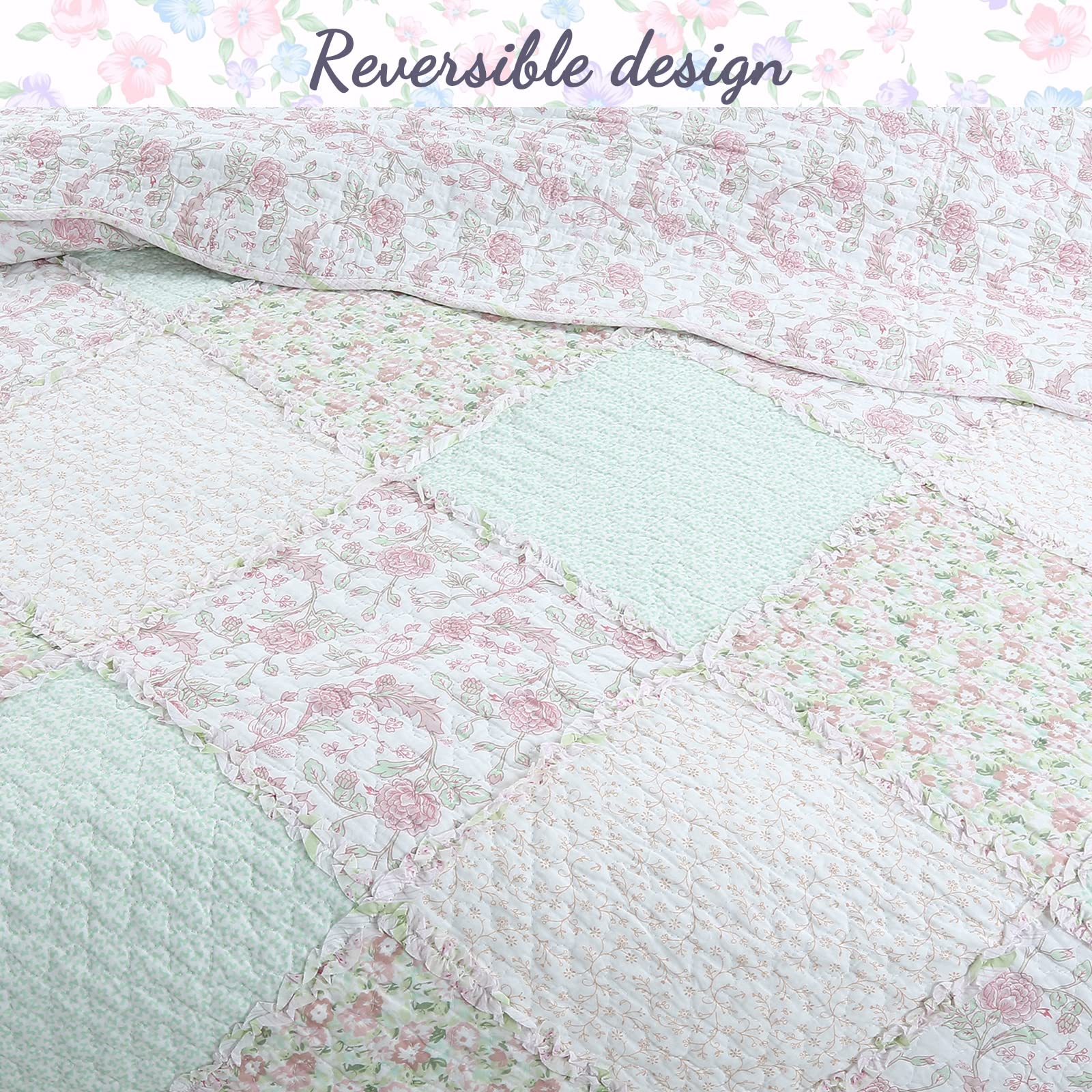 ❣️パッチワークキルト❣️薔薇　ベッドカバー　リバーシブル　コットンレース Amazon｜Cozy Line Home Fashions コットン100% リアルパッチワーク